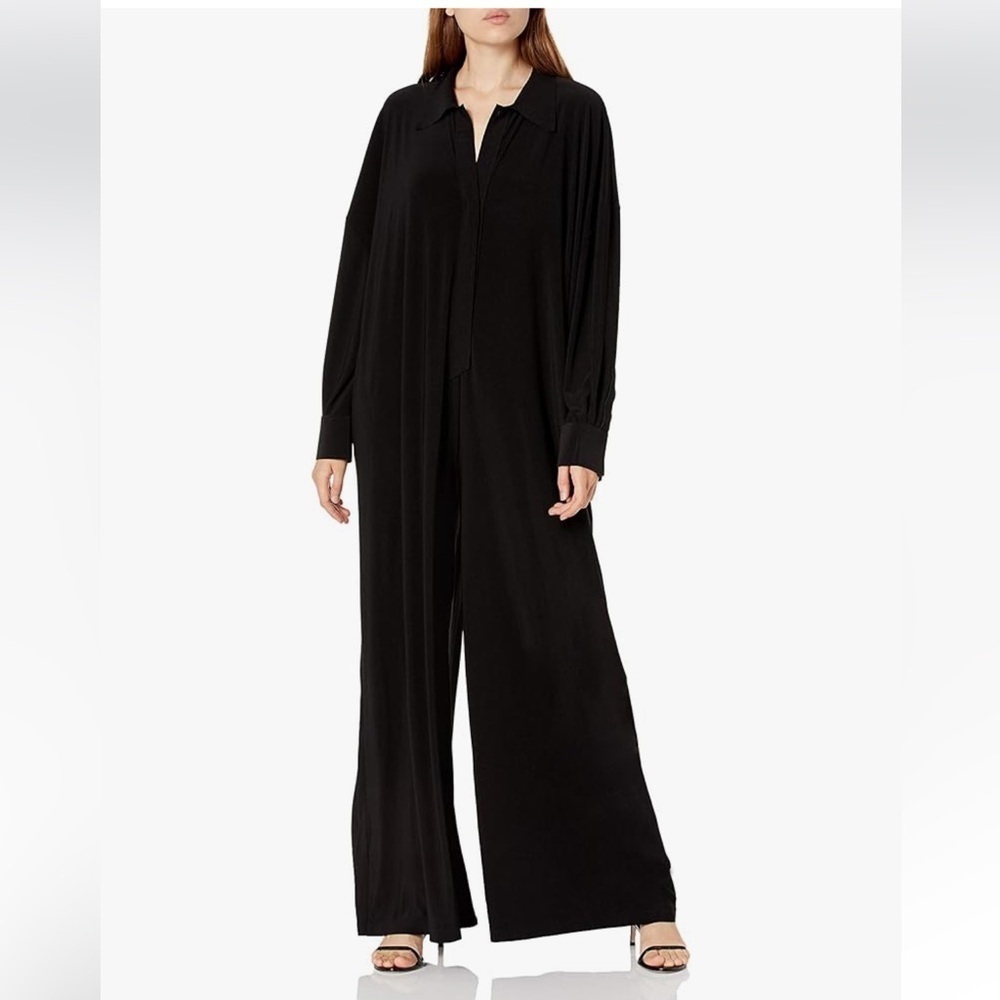 Norma Kamali jersey jumpsuit pants black oversized stretch Revolve S